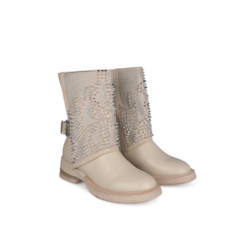 Bottines Alma En Pena Boucle Boot With Studs Blanche Noir Femme | TRT-91862858